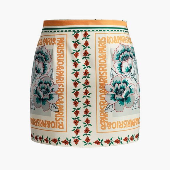 Commense Medium Floral Print Asymmetrical Wrap Mini Skirt Vacation Summer Beach - Picture 2 of 2